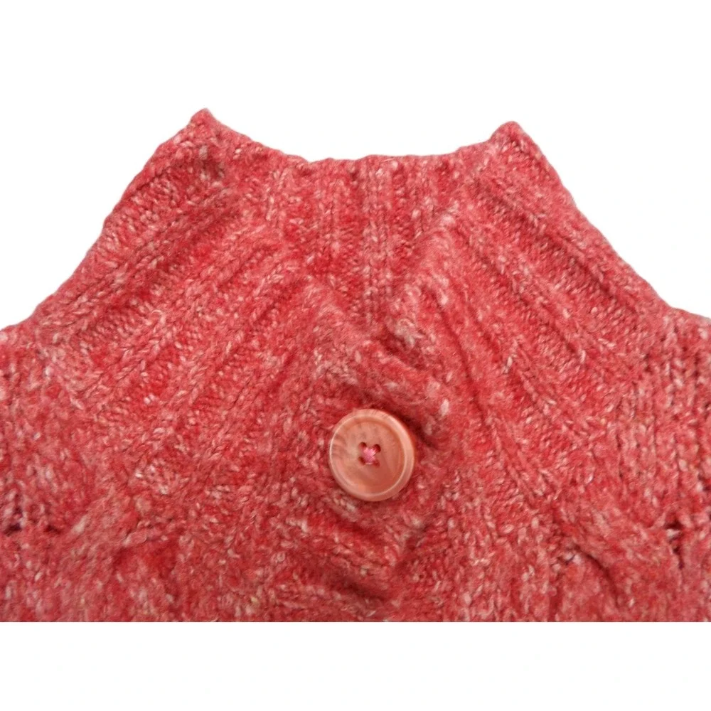 LL Bean Wool Blend Sweater Vest Women S Pink Cable Knit Button Mock Neck Classic